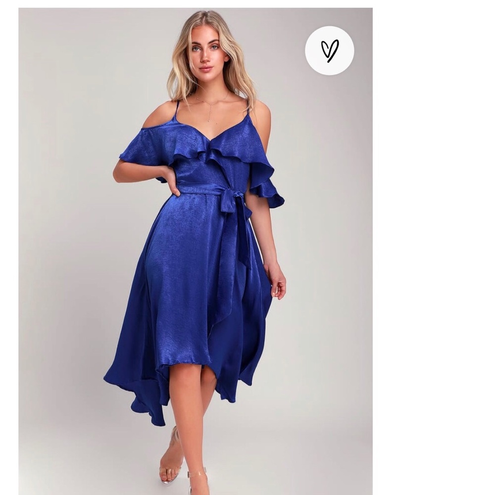 Lulu’s Layla Satin Off-the-Shoulder Wrap Dress